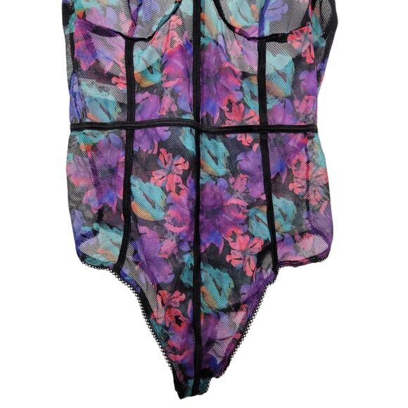 Mapale Black Dream Sheer Flower Print Teddy Size Large W/Flaw - Picture 4 of 12